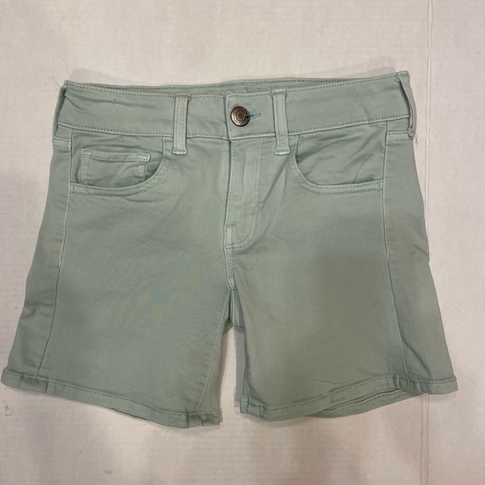 American Eagle Mint Green Super Stretch Midi Shorts Size 2.